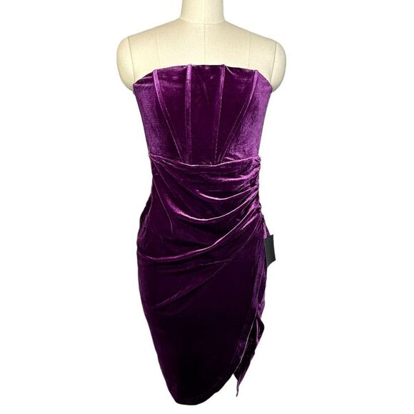 Lulu’s Dark Purple Velvet Strapless Tulip Dress | Size XS - Picture 3 of 10